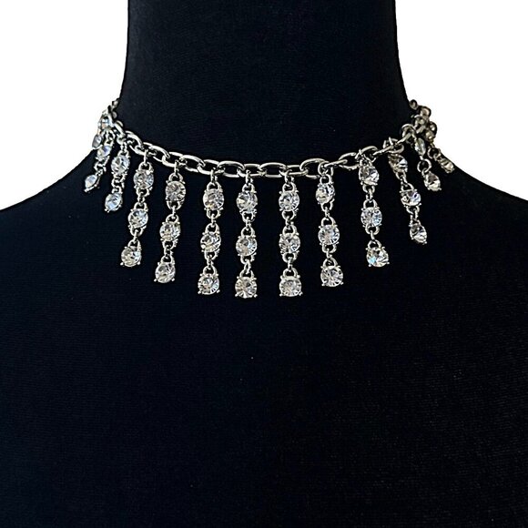 Cookie Lee Necklace Cascading Crystal Fringe Silver Tone Adjustable Length - Picture 1 of 5